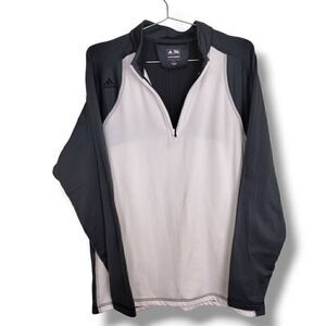 Adidas Mens Climawarm Jacket Size‎ Large 1/4 Zip Front Gray White Long Sleeves